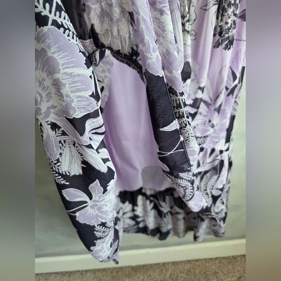 Vince Camuto Purple Sheath Faux Wrap Hi Low Hem Plus Size 18W Lined Floral - Picture 4 of 8